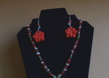 Rosie Crafts Polymer Clay Christmas Poinsettia Earrings and Necklace Set